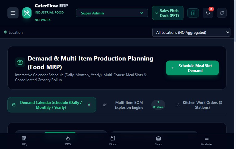 Dataalay ERP Menu Planning and Food MRP Simulation