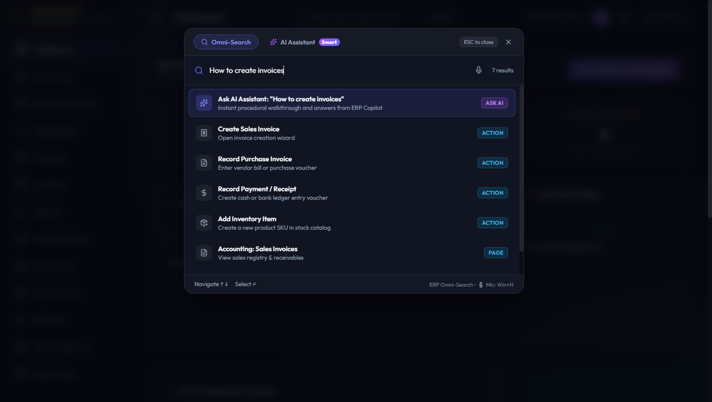 Dataalay ERP Omni-Search and Built-in AI Assistant Spotlight